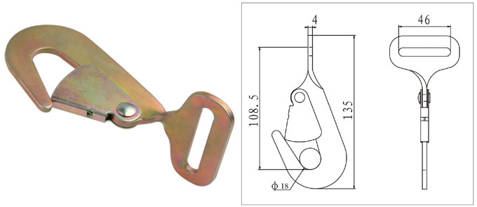 2IN X 5000LBS / 50MM X 2200KG TWISTED SNAP HOOK