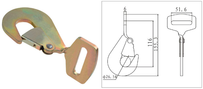 2IN X 11000LBS / 50MM X 5000KG TWISTED SNAP HOOK