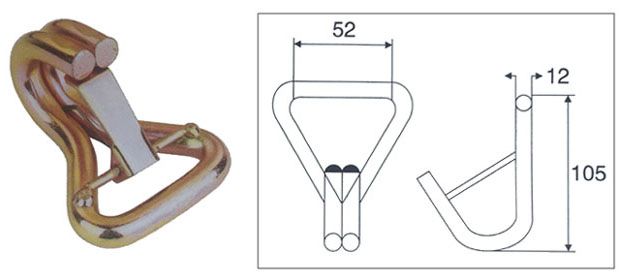 50MM X 5000KG DOUBLE J-HOOK, W/CLIP